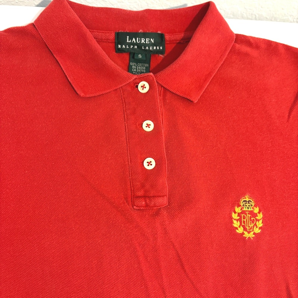 Lauren Ralph Lauren Polo Shirt Womens Small Red Short Sleeve Gold Crest Logo - Picture 7 of 11